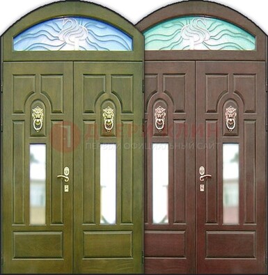 Стальная арочная дверь со стеклом ДА-17 для монолитного дома в Апрелевке