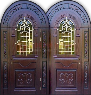 Индивидуальная арочная дверь со стеклом и ковкой ДА-19 в Апрелевке