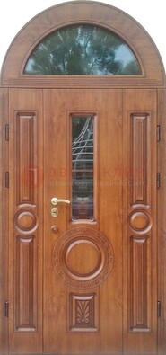 Двустворчатая железная дверь МДФ со стеклом в форме арки ДА-52 в Апрелевке