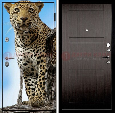 Железная дверь с рисунком гепарда снаружи ДФ-27 в Апрелевке