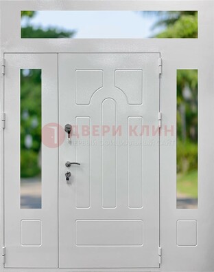 Белая стальная дверь порошок со стеклом и фрамугами ДФГ-11 в Апрелевке