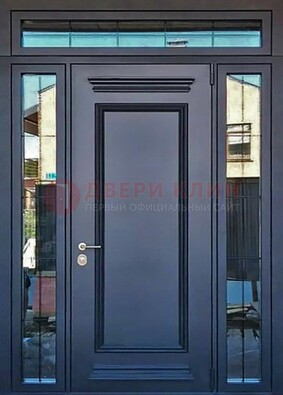 Черная металлическая дверь с фрамугой и филенкой ДФГ-19 в Апрелевке