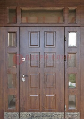 Стальная дверь МДФ со стеклом и фрамугами для дома ДФГ-29 в Апрелевке