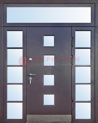 Современная железная дверь со стеклом и фрамугами ДФГ-4 в Апрелевке