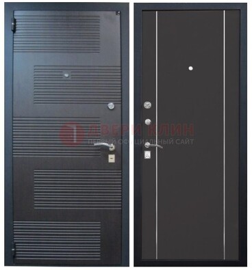 Темная металлическая дверь с МДФ ДМ-105 в деревянный дом в Апрелевке