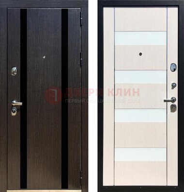 Черная железная дверь с МДФ и декоративными вставками ДМ-157 в Апрелевке