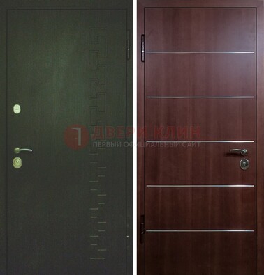 Темная металлическая дверь с МДФ ламинат с молдингами внутри ДМ-16 в Апрелевке