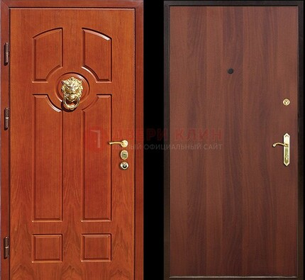 Оранжевая стальная дверь с МДФ ламинат внутри ДМ-18 в квартиру в Апрелевке