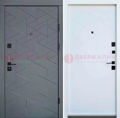 Серая металлическая дверь МДФ с узором  ДМ-224 в Апрелевке