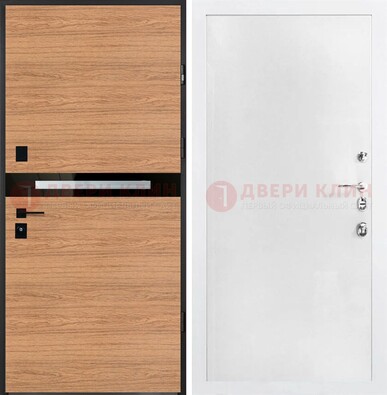 Железная коричневая дверь с МДФ в белом цвете ДМ-313 в Апрелевке