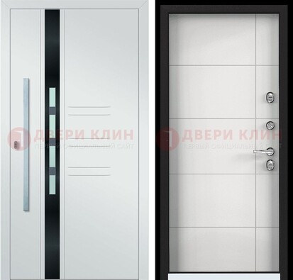 Металлическая дверь в белом цвете с МДФ ДМ-323 в Апрелевке
