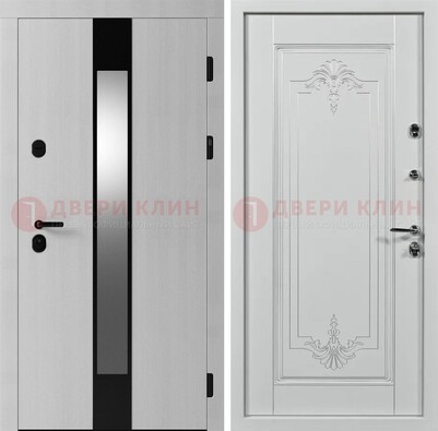 Белая металлическая дверь МДФ с зеркальной вставкой ДМ-324 в Апрелевке