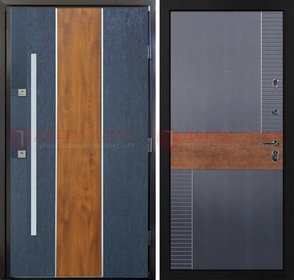 Темная металлическая дверь МДФ со вставками ДМ-411 в Апрелевке