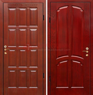 Красная металлическая дверь с массивом дуба ДМД-15 в Апрелевке
