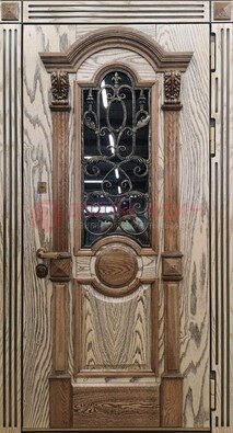 Железная дверь с массивом дуба со стеклом и ковкой ДМД-47 в Апрелевке