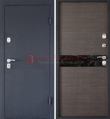 Черная железная дверь с порошковым напылением МДФ внутри ДП-114 в Бронницах