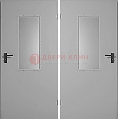 Белая металлическая противопожарная дверь с декоративной вставкой ДПП-7 в Апрелевке