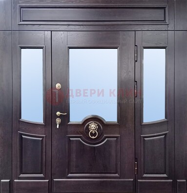 Филенчатая металлическая дверь с панелью МДФ и стеклом ДПР-102 в Апрелевке