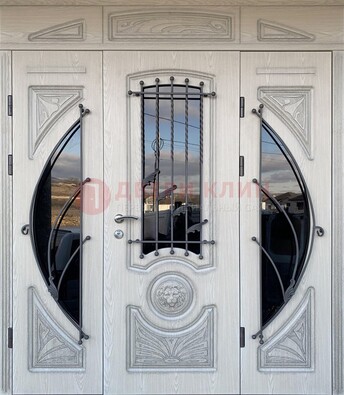 Большая парадная дверь Винорит со стеклом и ковкой ДПР-108 в Апрелевке