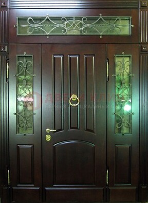 Стальная парадная дверь со стеклом и ковкой ДПР-18 для деревянного дома в Апрелевке