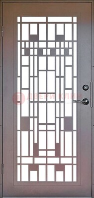 Коричневая стальная решетчатая дверь с узором ДР-4 в Апрелевке