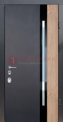 Черная металлическая дверь МДФ со стеклом ДС-14 в Красноармейске