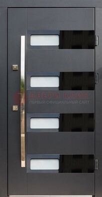 Черная стальная дверь МДФ хайтек со стеклом ДС-16 в Апрелевке