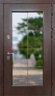 Коричневая стальная дверь со стеклом ДС-19 в Апрелевке