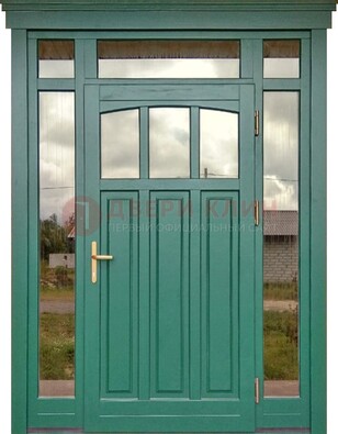 Зеленая металлическая дверь МДФ со стеклом ДС-43 в Апрелевке