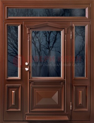 Коричневая металлическая дверь со стеклом ДС-67 в Апрелевке