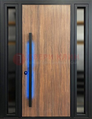 Коричневая металлическая дверь со стеклом ДС-69 в Апрелевке