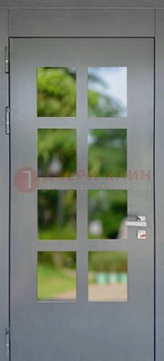Серая металлическая дверь со стеклом ДС-78 в Апрелевке