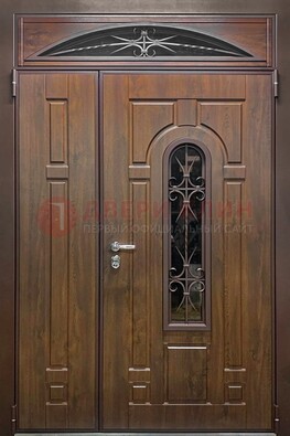 Большая металлическая дверь со стеклом и ковкой ДСК-145 в Апрелевке