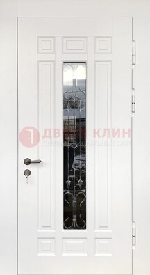 Белая стальная дверь винорит со стеклом и ковкой ДСК-191 в Апрелевке