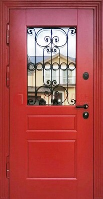 Красная железная дверь Винорит со стеклом и ковкой ДСК-205 в Апрелевке