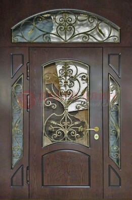 Входная дверь Винорит со стеклом и ковкой и фрамугами ДСК-213 в Апрелевке