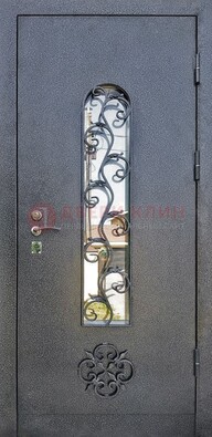 Темная стальная дверь Порошок со стеклом и ковкой ДСК-217 в Апрелевке