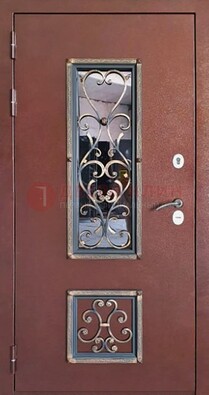 Уличная дверь Порошок со стеклом и ковкой для дома ДСК-218 в Апрелевке