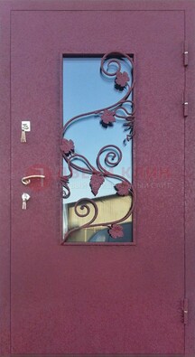 Железная дверь Порошок со стеклом и ковкой лозы ДСК-220 в Апрелевке