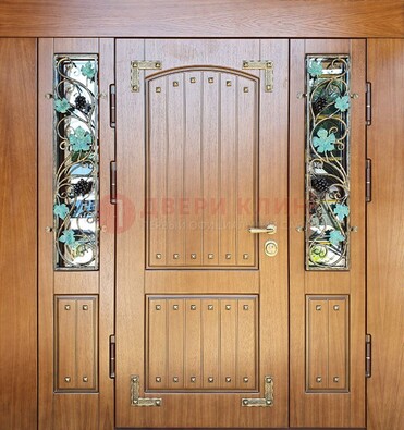 Железная дверь Винорит со стеклом и ковкой лозы ДСК-236 в Апрелевке