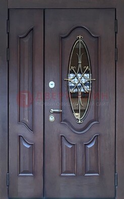 Темная металлическая дверь Винорит со стеклом и ковкой ДСК-239 в Апрелевке