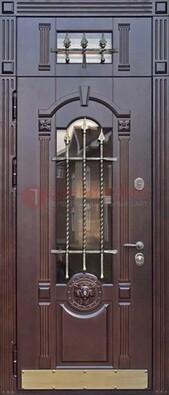 Металлическая дверь массив со стеклом и ковкой с фрамугой ДСК-249 в Апрелевке