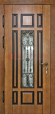 Двухцветная железная дверь Винорит со стеклом и ковкой ДСК-264 в Апрелевке