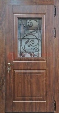 Железная дверь Винорит стекло и ковка с цветом под дерево ДСК-266 в Апрелевке