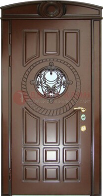 Шоколадная металлическая дверь Винорит со стеклом и ковкой ДСК-269 в Апрелевке