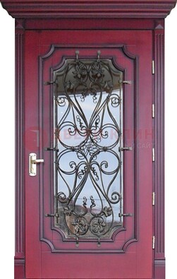 Красная стальная дверь Винорит со стеклом и ковкой ДСК-271 в Орехово-Зуево