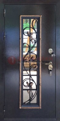Железная дверь с порошковым напылением стеклом и ковкой ДСК-279 в Апрелевке
