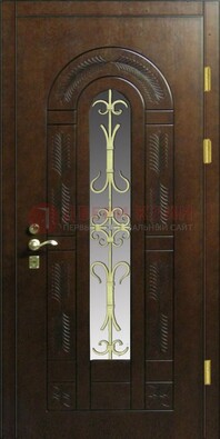 Дизайнерская металлическая дверь со стеклом и ковкой ДСК-50 в Апрелевке
