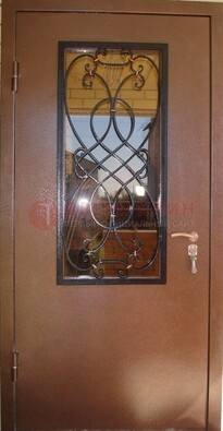Металлическая дверь со стеклом и ковкой ДСК-51 на дачу в Краснодаре