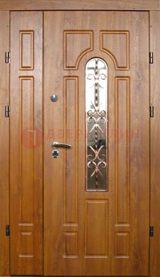 Стальная дверь со стеклом и цветной ковкой ДСК-78 для панельного дома в Апрелевке